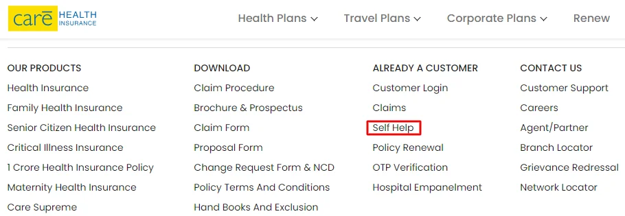 Care Health Insurance Certificate Download Self Help